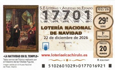 Anverso del décimo 17701 de la Lotería de Navidad 2026, de A Coruña